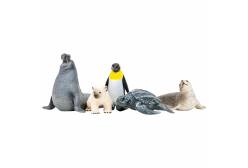 Фигурки игрушки серии Мир морских животных. Тюлень, белый медвежонок, пингвин, кожистая черепаха, морской слон (набор из 5 фигурок животных)