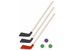 Детский хоккейный набор Зима, лето 3 в 1, клюшки хоккейные, 80 см (2 черных, 1 красная) + 3 шайбы