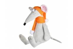 Мягкая игрушка Крыс Денис в оранжевой шапке и шарфе, 34 см